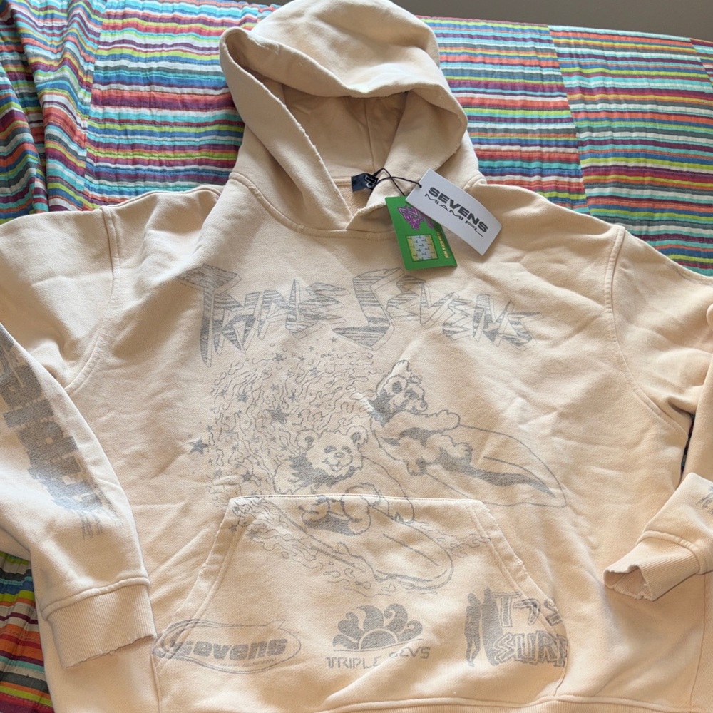 1/2 price Triple  Sevens Cream  Hoodie with Branded Tag size small oversized nwt